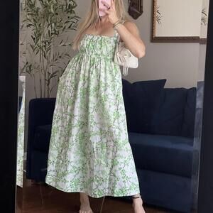 J.Crew‎ Women’s NWT Gathered Tank Lime Cherry Blossom Maxi Dress Sz 12